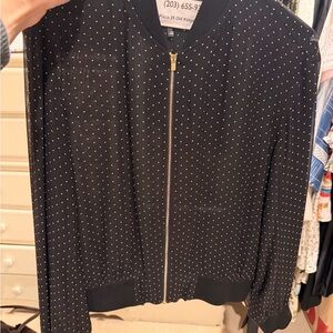 Club Monaco Black and White Polka Dot Bomber Shirt